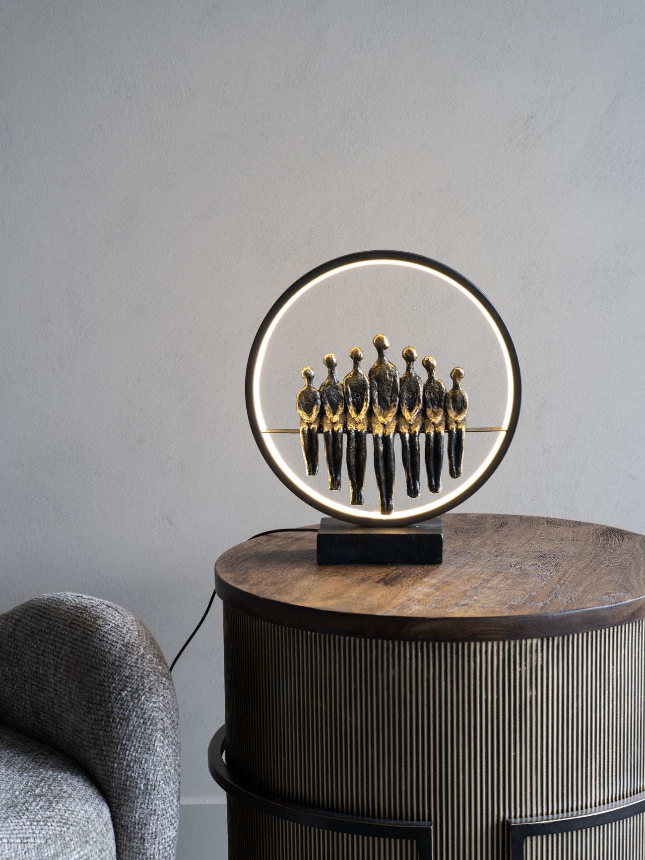 Antique Bronze Family Generations Sculpture with LED Ring Light